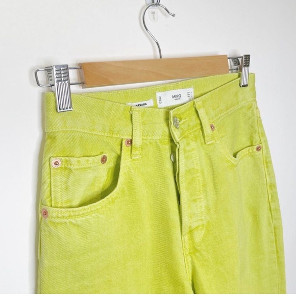 Mango MNG Havana High Waist Cropped Jeans Straight Button Fly Yellow Green 25 - Picture 3 of 7